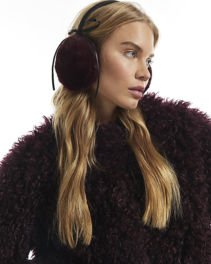 Burgundy Bow Ear Muffs