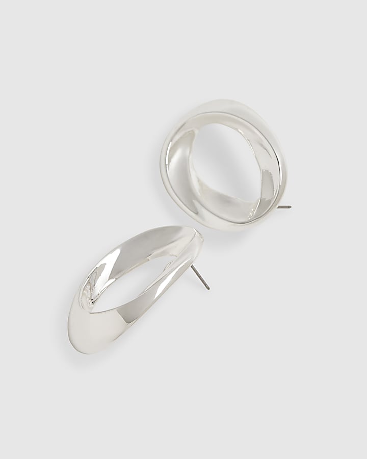 Silver Oval Twisted Stud Earrings