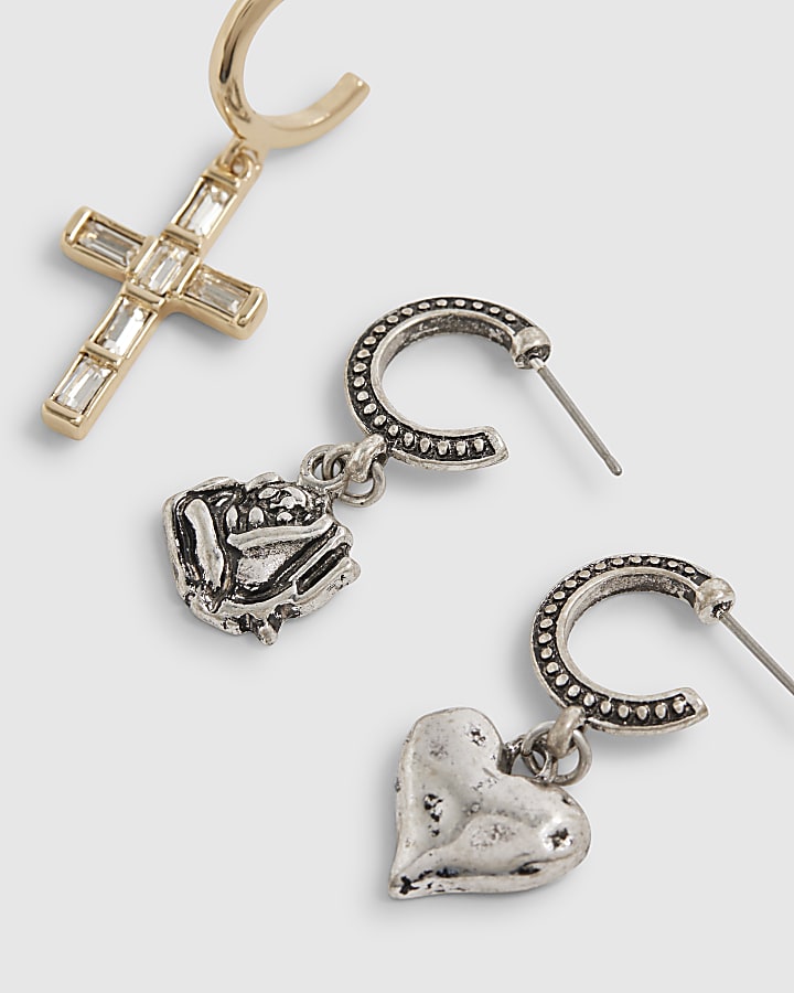 Silver Cross And Heart Earring Multipack