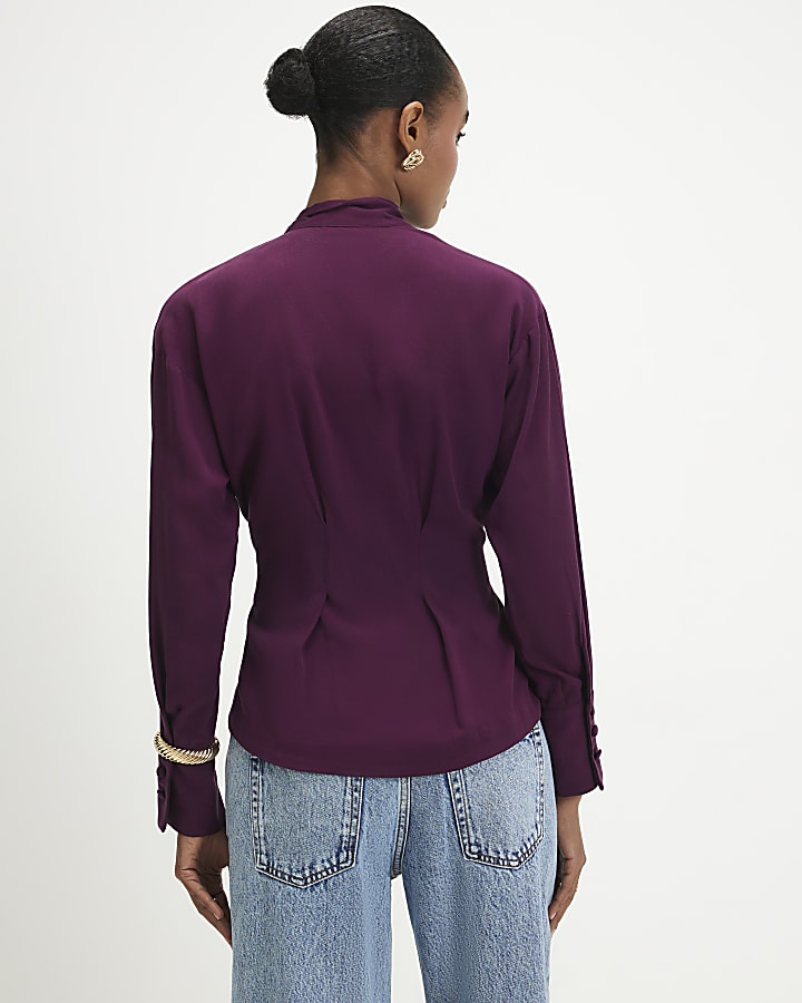 Purple Wrap Scarf Detail Shirt
