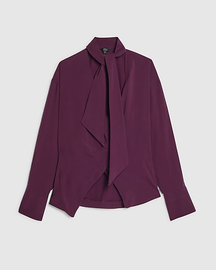 Purple Wrap Scarf Detail Shirt