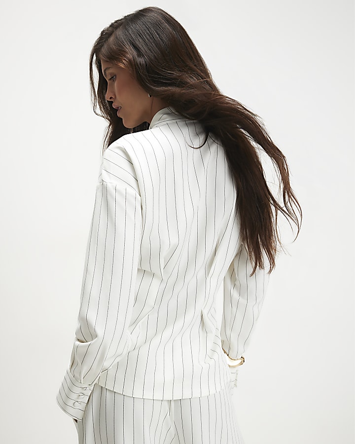 Cream Stripe Wrap Scarf Detail Shirt