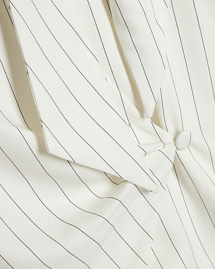 Cream Stripe Wrap Scarf Detail Shirt