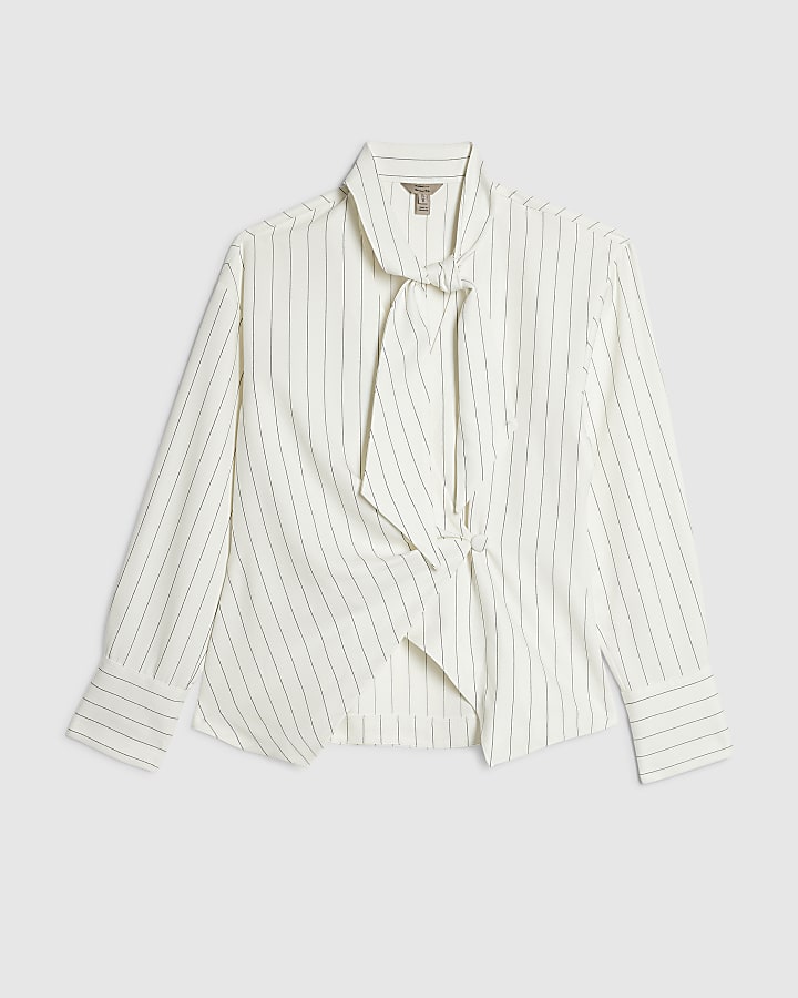 Cream Stripe Wrap Scarf Detail Shirt