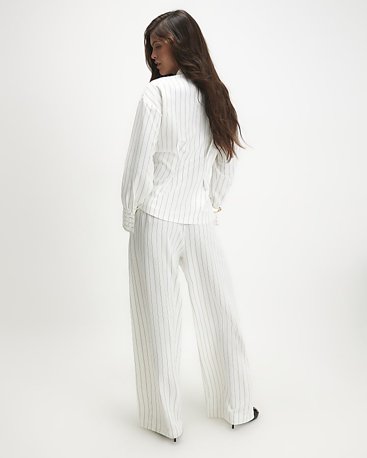Cream Stripe Wide Leg Trousers