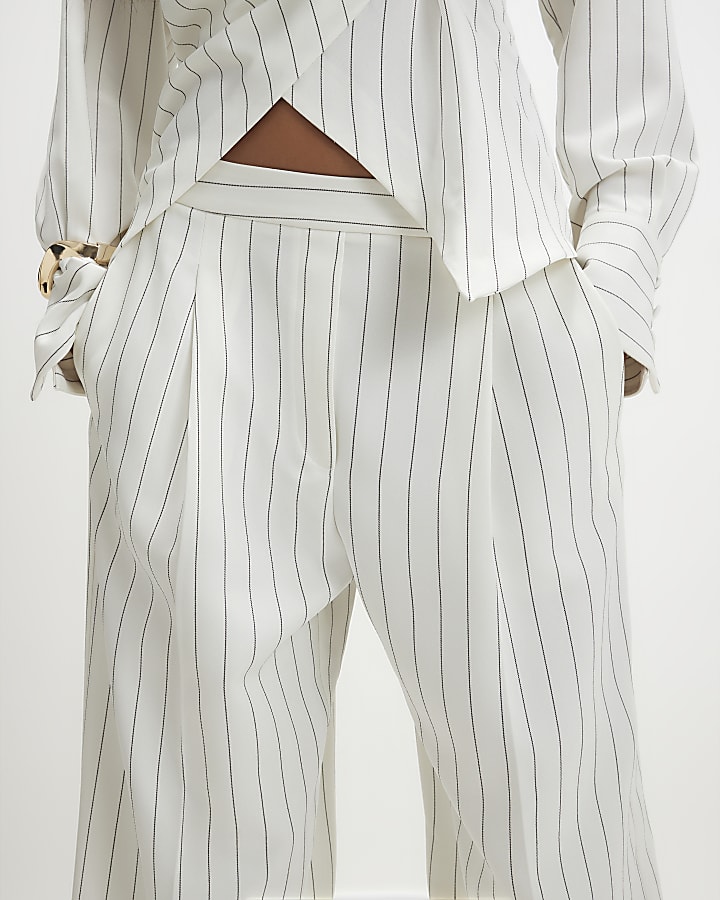 Cream Stripe Wide Leg Trousers