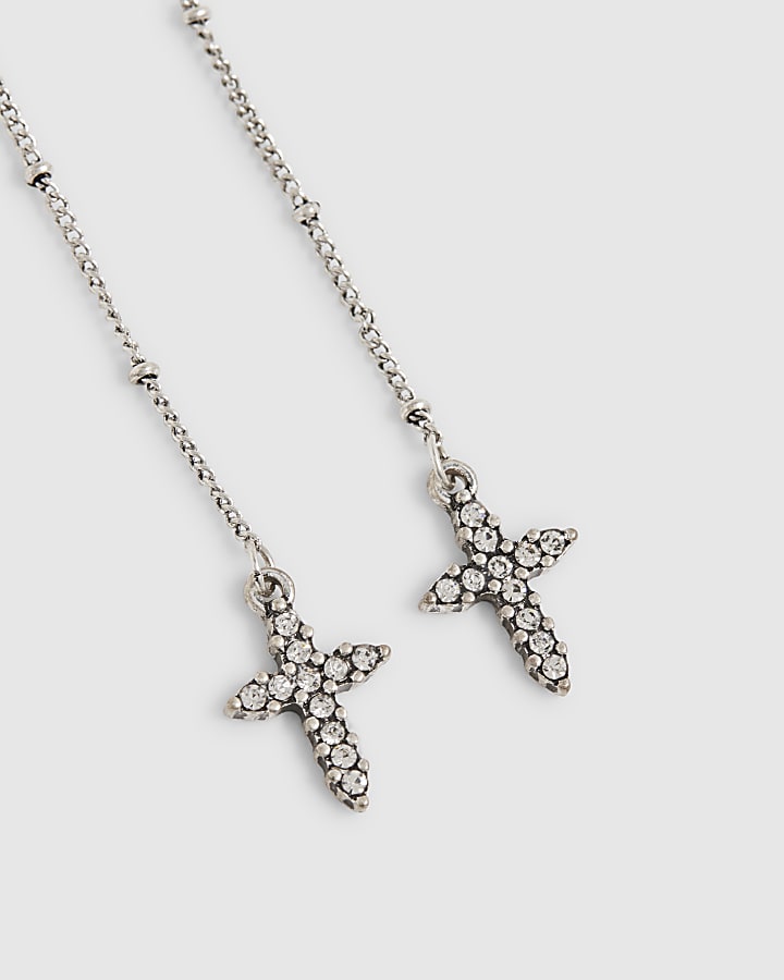 Silver Cross Thread Earrings