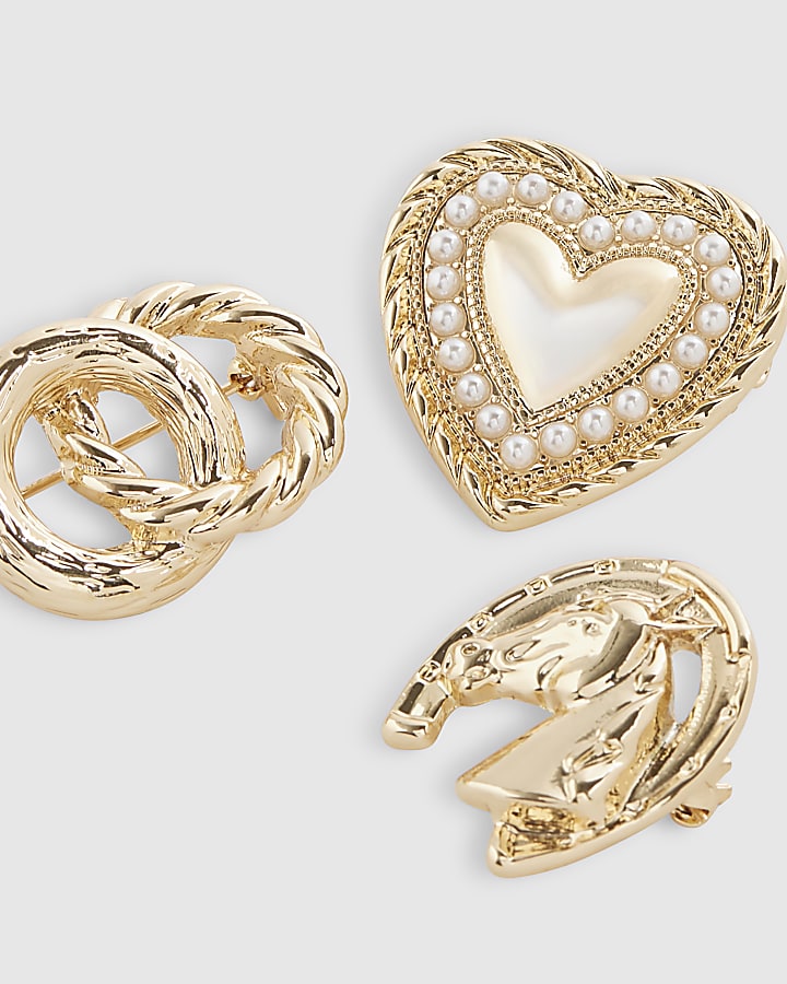 Gold Icon Brooch 3 Pack