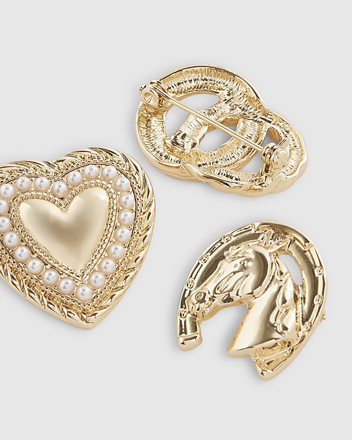 Gold Icon Brooch 3 Pack