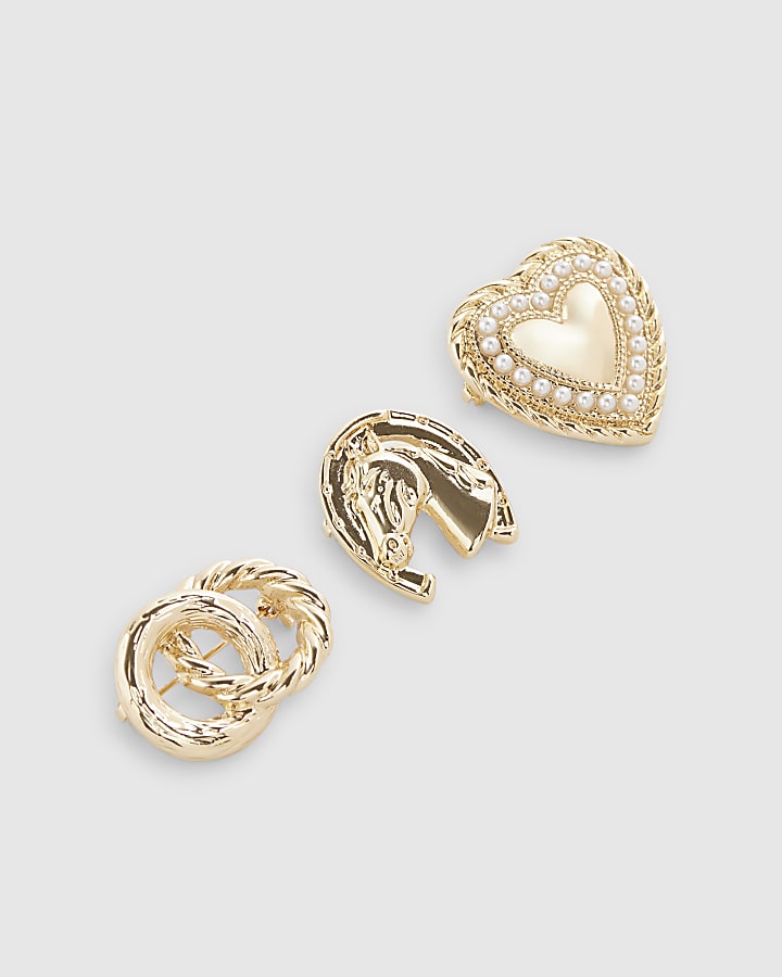 Gold Icon Brooch 3 Pack