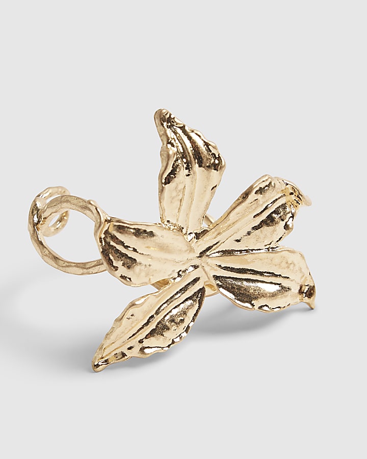 Gold Flower Open Cuff Bracelet
