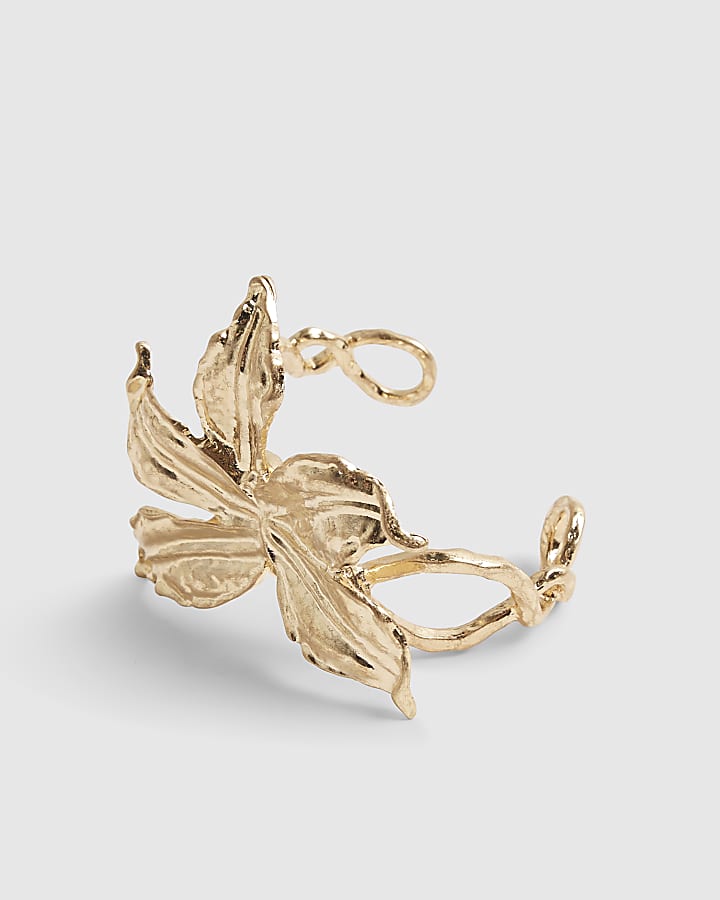 Gold Flower Open Cuff Bracelet