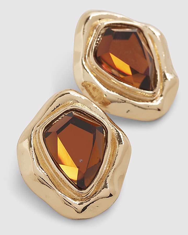 Gold Topaz Irregular Stud Earrings