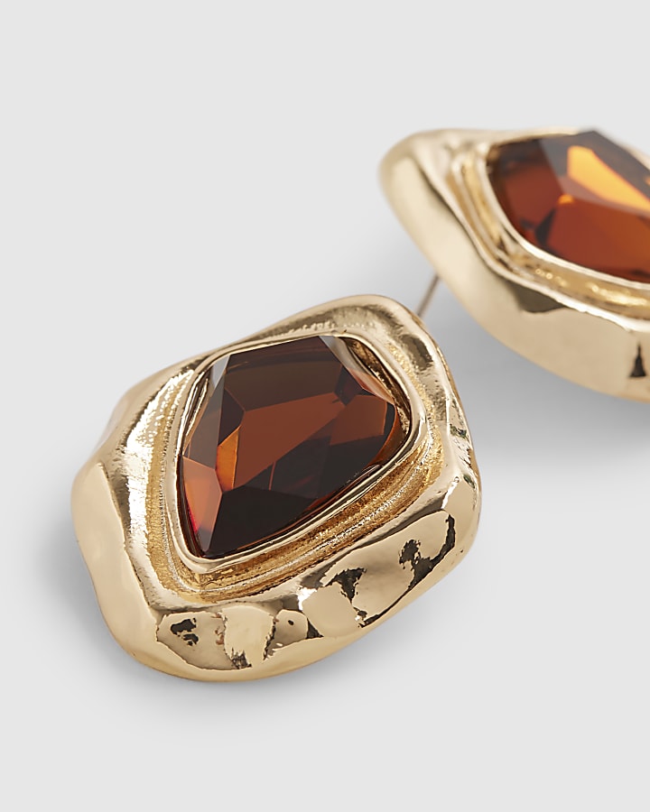 Gold Topaz Irregular Stud Earrings