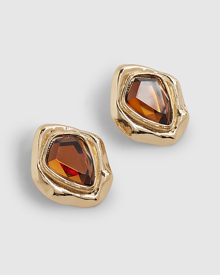 Gold Topaz Irregular Stud Earrings