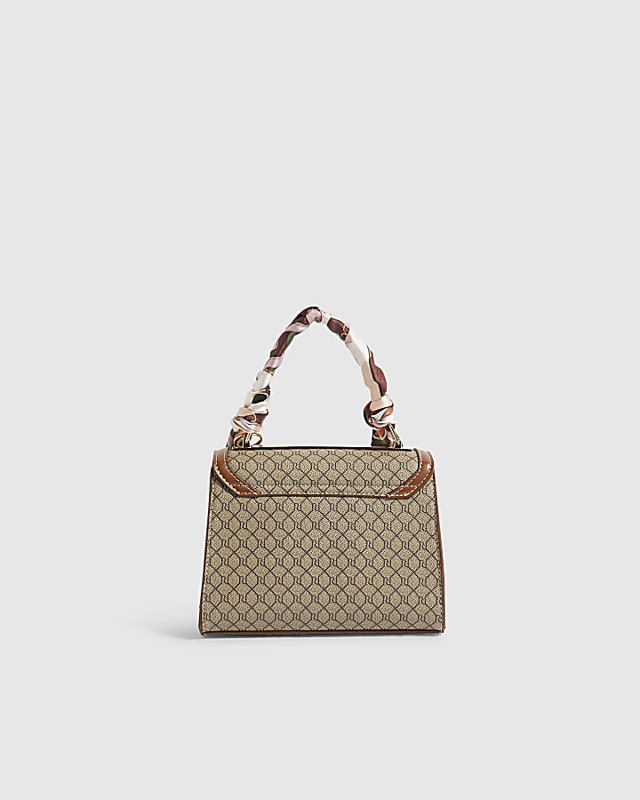 Beige Monogram Scarf Tote Crossbody Bag