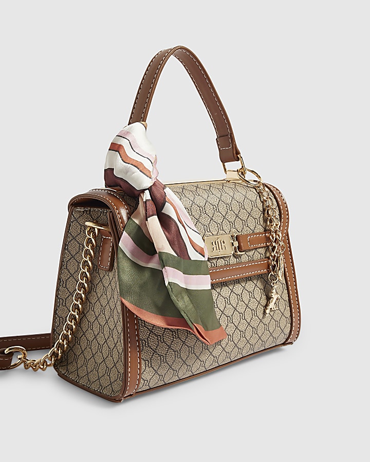 Beige Monogram Scarf Tote Crossbody Bag