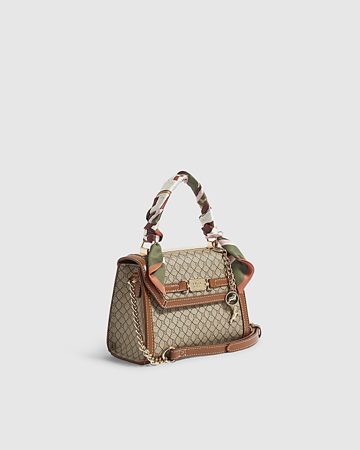 Beige Monogram Scarf Tote Crossbody Bag
