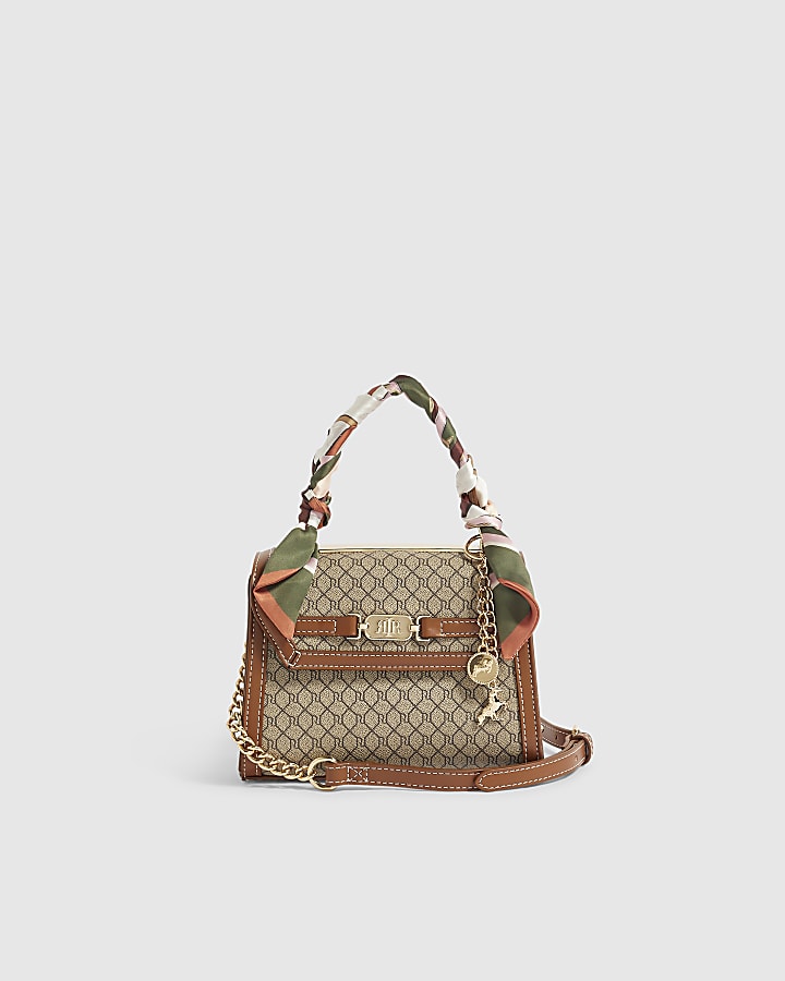 Beige Monogram Scarf Tote Crossbody Bag