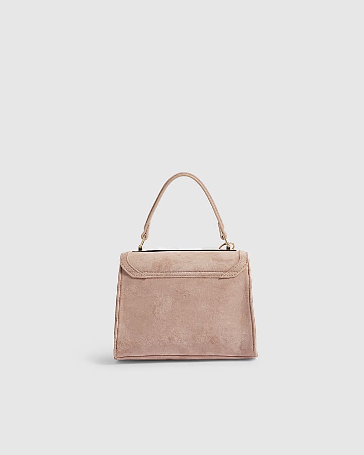 Pink Faux Suede Tote Crossbody Bag