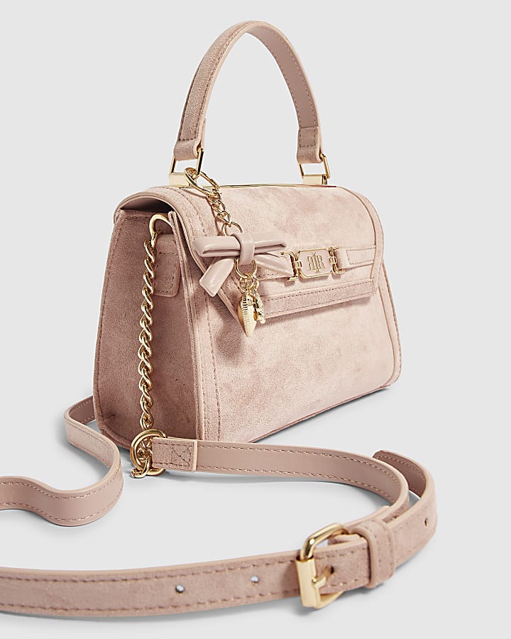 Pink Faux Suede Tote Crossbody Bag