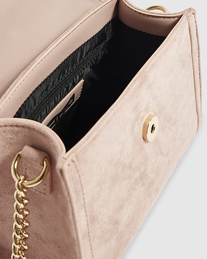 Pink Faux Suede Tote Crossbody Bag