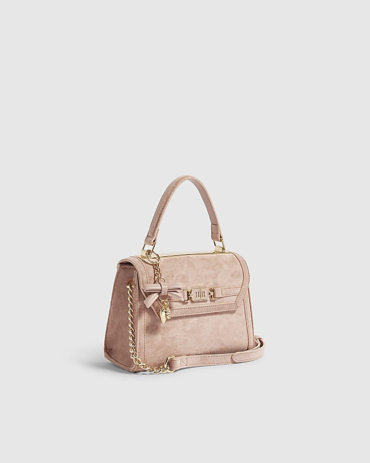 Pink Faux Suede Tote Crossbody Bag