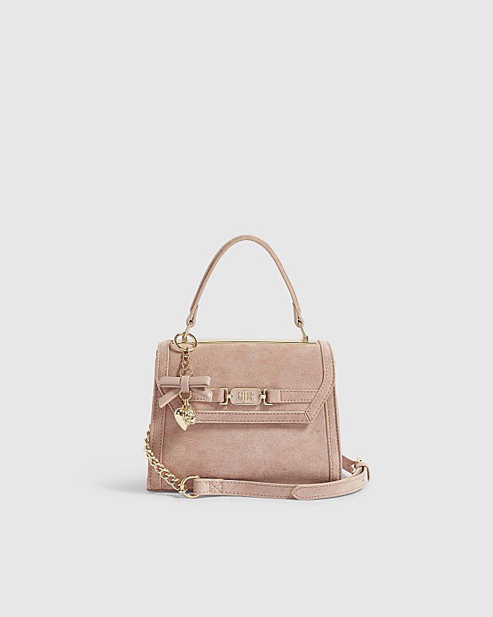 Pink Faux Suede Tote Crossbody Bag