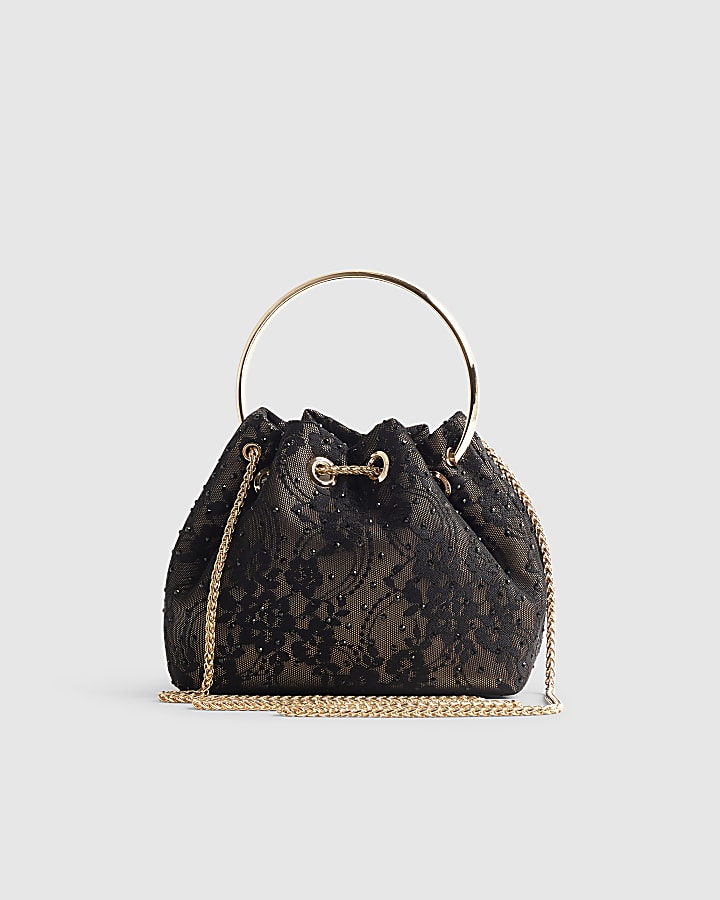 Black Lace Bucket Clutch Bag