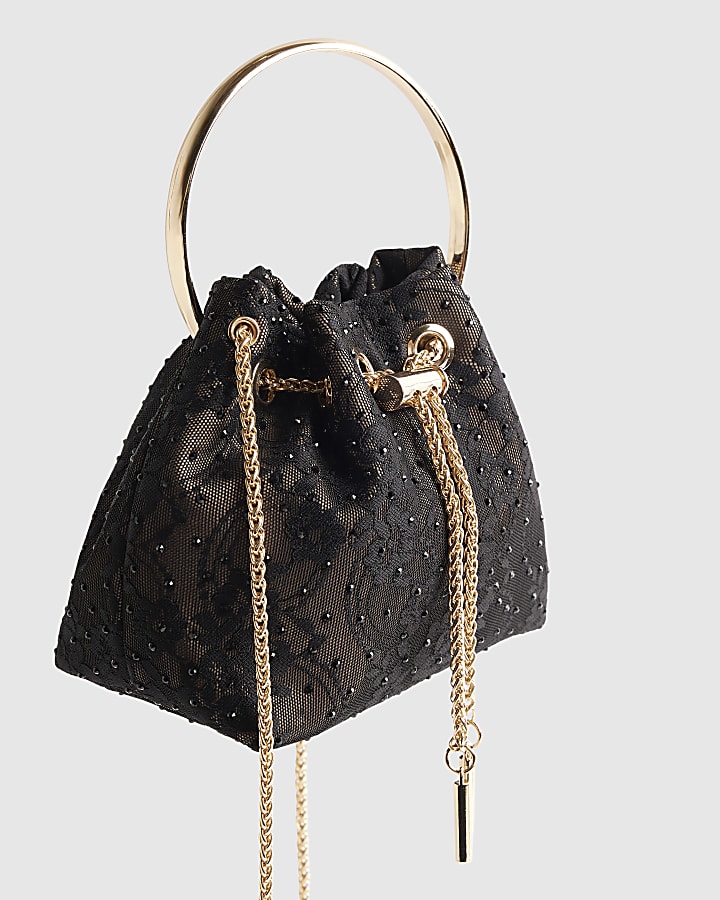 Black Lace Bucket Clutch Bag