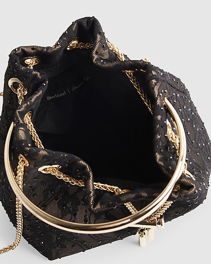 Black Lace Bucket Clutch Bag