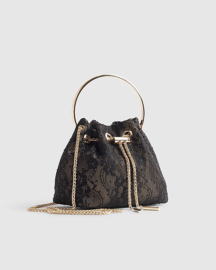 Black Lace Bucket Clutch Bag