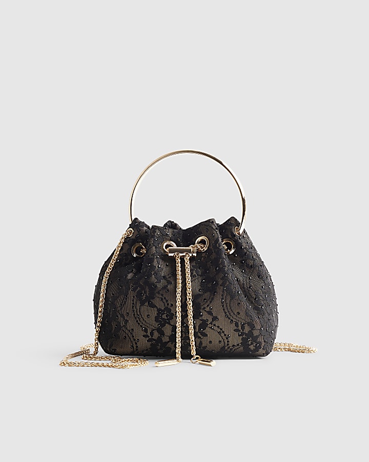 Black Lace Bucket Clutch Bag