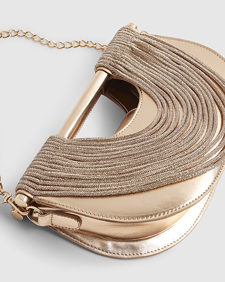 Rose Gold Crystal Tube Clutch Bag