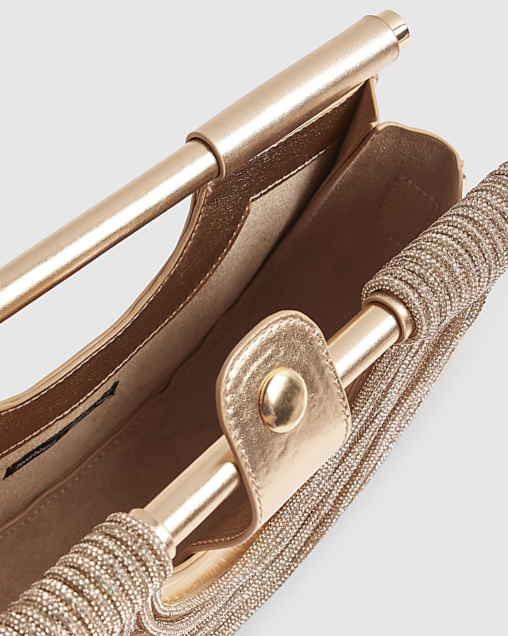 Rose Gold Crystal Tube Clutch Bag