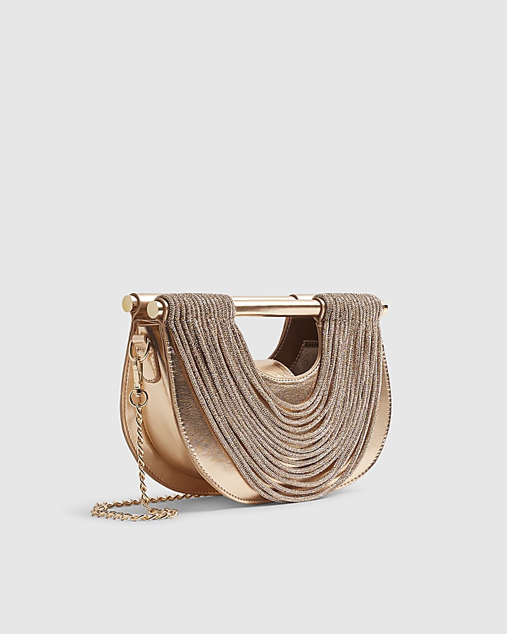 Rose Gold Crystal Tube Clutch Bag