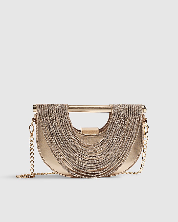 Rose Gold Crystal Tube Clutch Bag