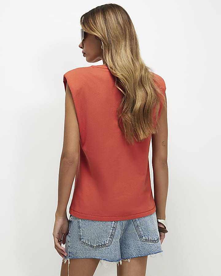 Orange Cotton Cowgirl Studded Tank Top