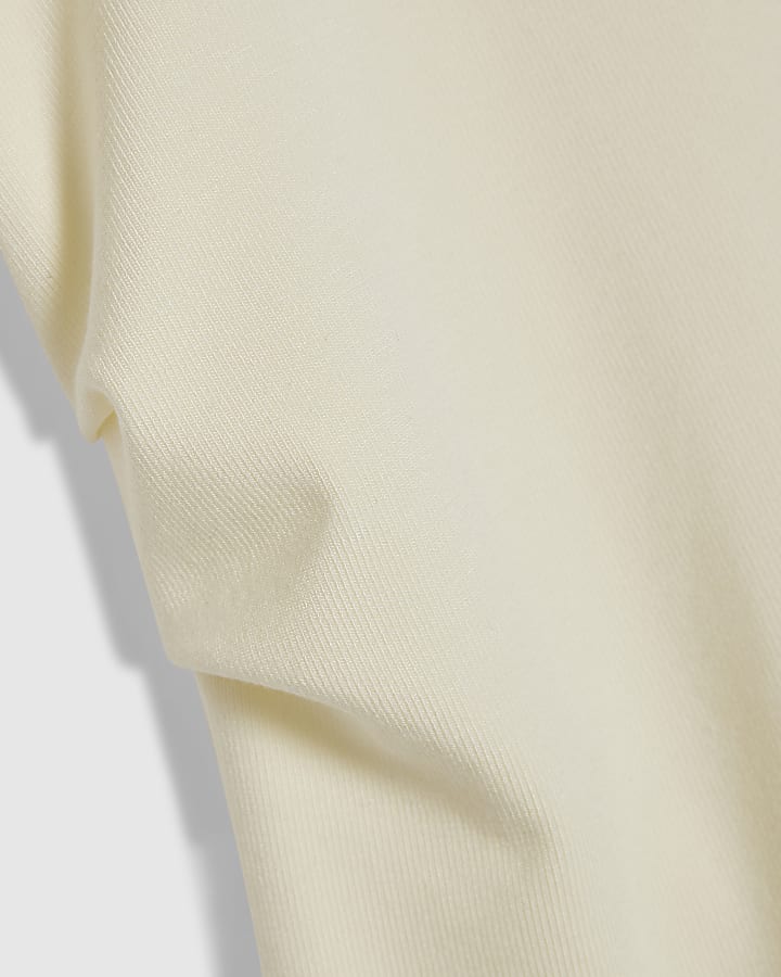 Cream Cotton Pleat Sleeve T-Shirt
