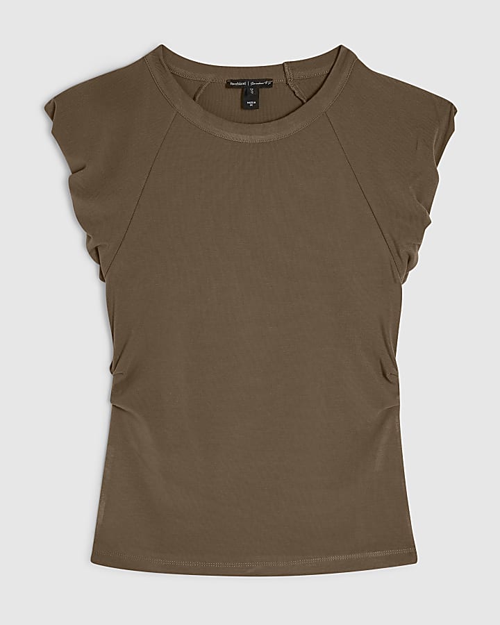 Khaki Cotton Pleat Sleeve Top