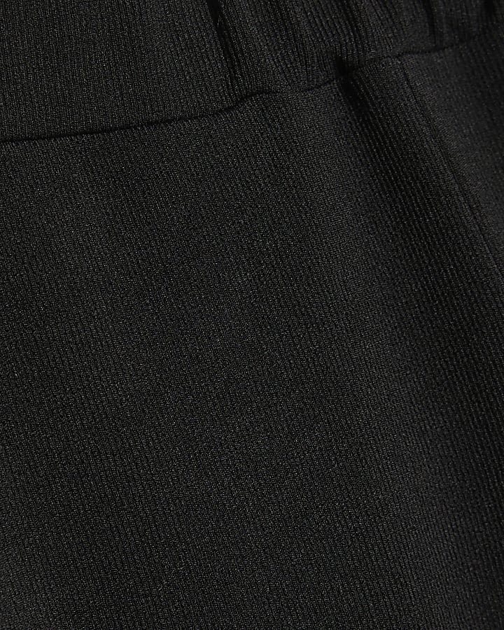 Black Wide Leg Ribbed Trousers