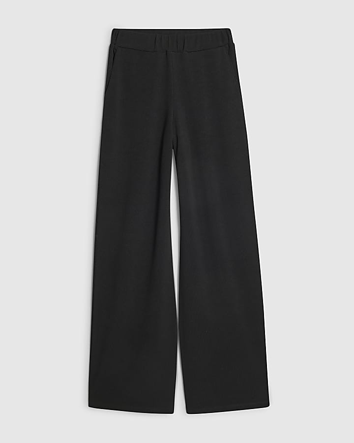 Black Wide Leg Ribbed Trousers