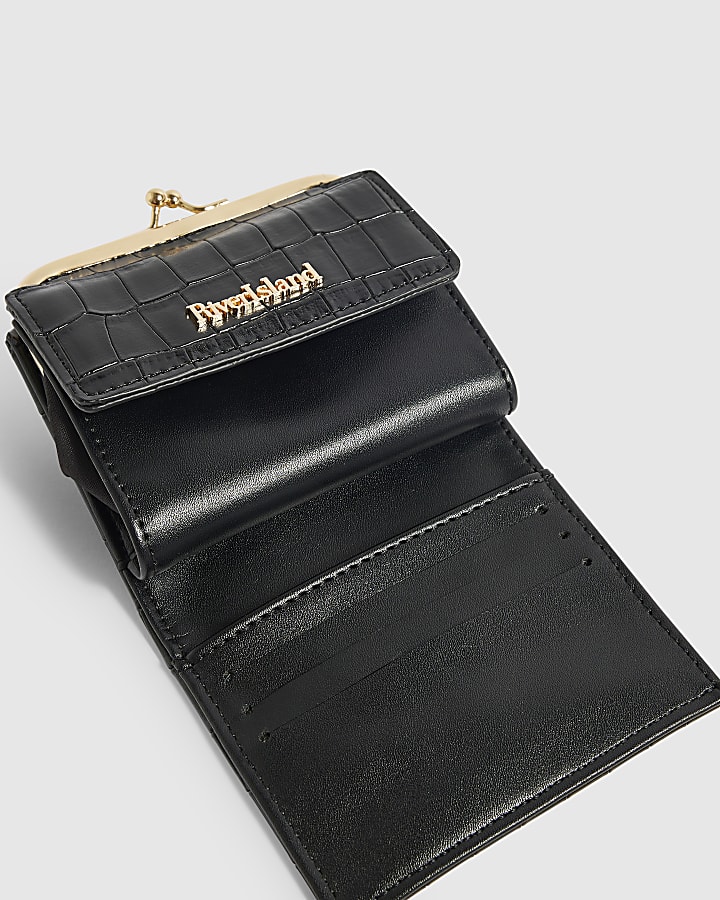 Black Croc Print Mini Frame Pouch