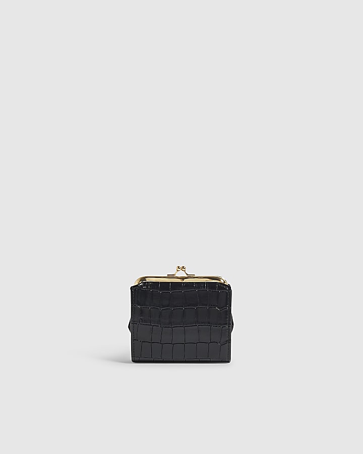 Black Croc Print Mini Frame Pouch