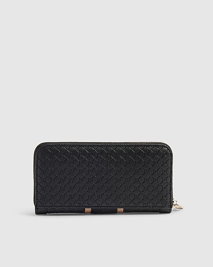 Black Monogram Embossed Zip Around Purse