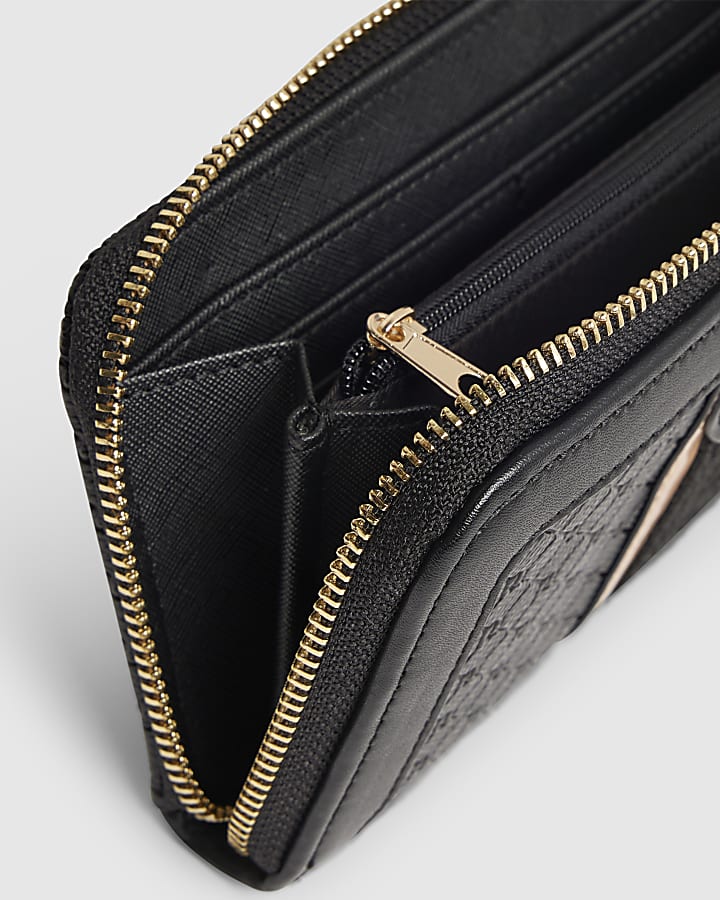 Black Monogram Embossed Zip Around Purse
