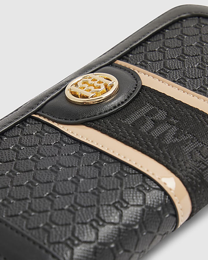 Black Monogram Embossed Zip Around Purse