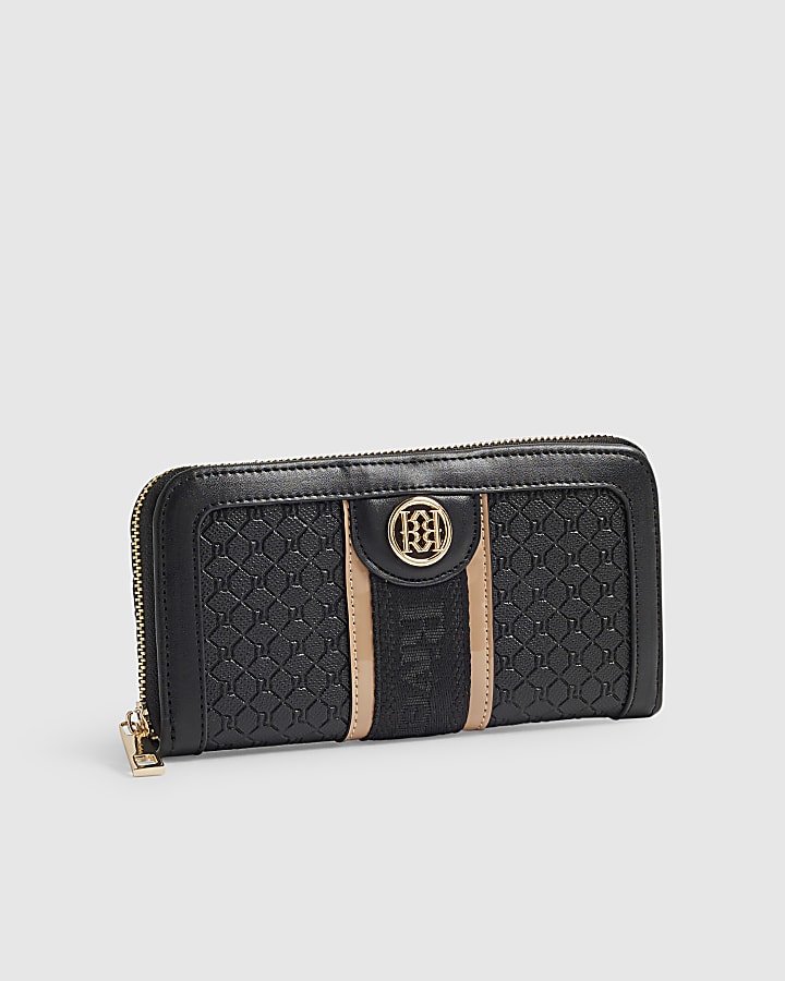 Black Monogram Embossed Zip Around Purse