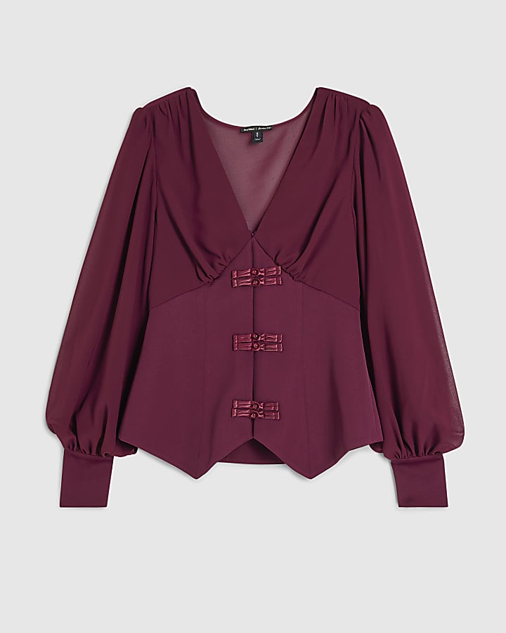 Red Satin Corset Detail Blouse
