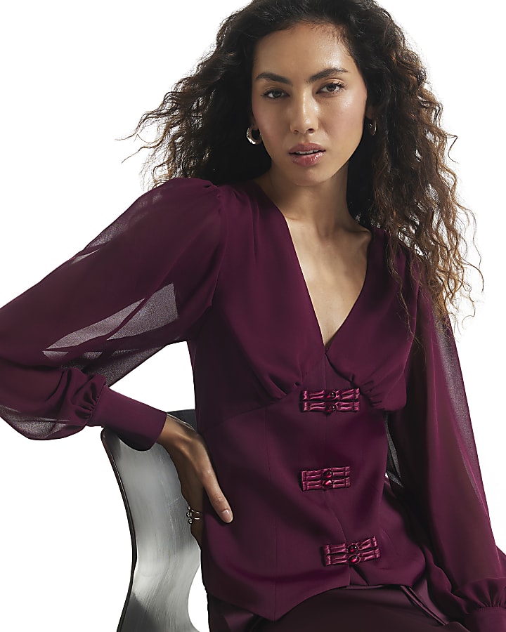 Red Satin Corset Detail Blouse